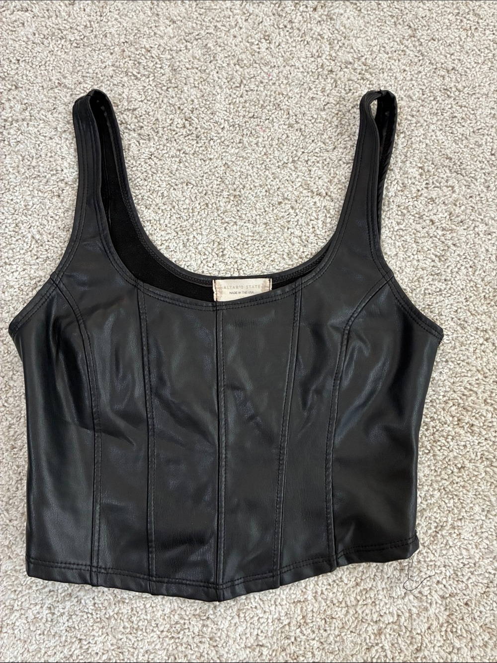 Altar'd State Black Faux Leather Cropped Tank